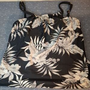 Maxine of Hollywood Floral Black and Cream Women's Tankini Swim Top size 14
